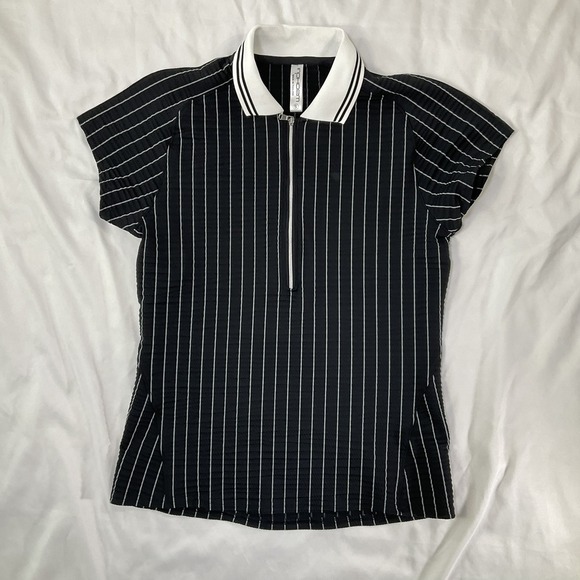 Inphorm Tops - Inphorm Women Black/White Stripe Tennis Golf Pickle Ball Textured Sz S Sport 552